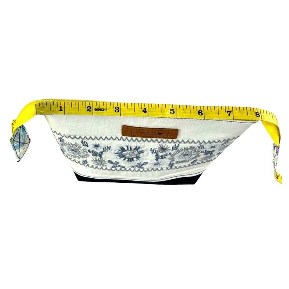 Handmade Upcycled Floral Embroidered White Denim Lined Cosmetic Pouch Bag - Picture 5 of 8
